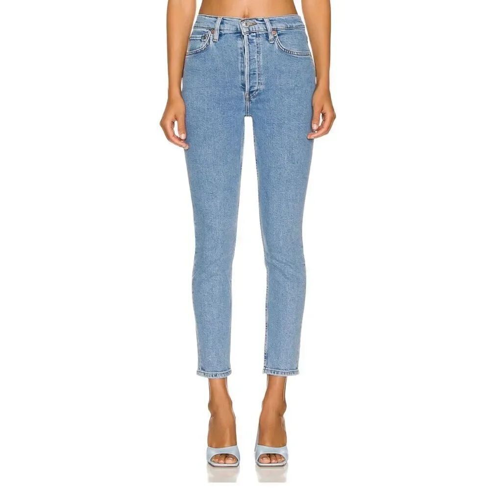RE/DONE 90s High Rise Ankle Crop Jeans, Size 29, Costa Indigo